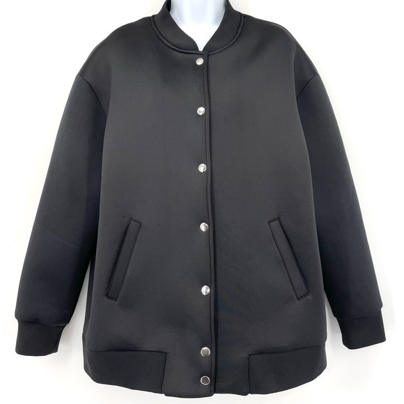 F21 Oversized bomber jacket neoprene black matte size Large like new - Picture 3 of 16